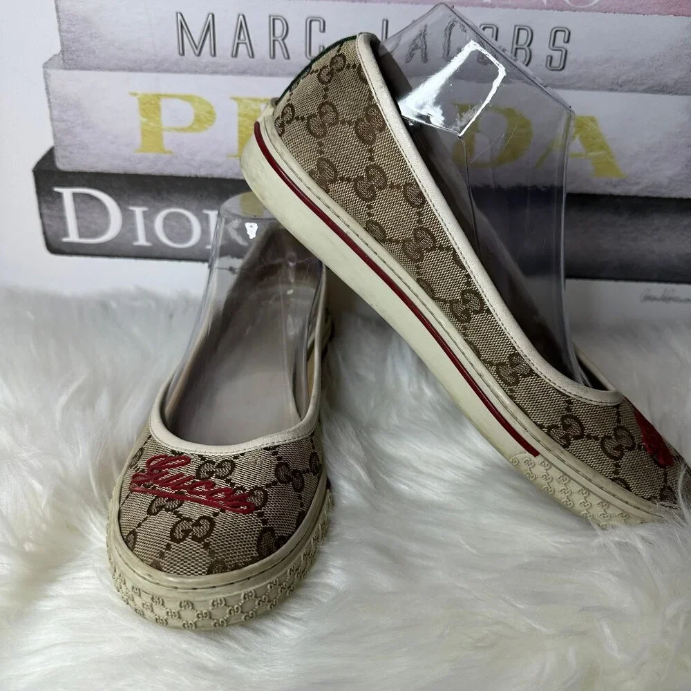 ❌SOLD❌ Authentic Gucci Signature GG Canvas Ballet Slip Flats - Sz 9 - Picture 7 of 15